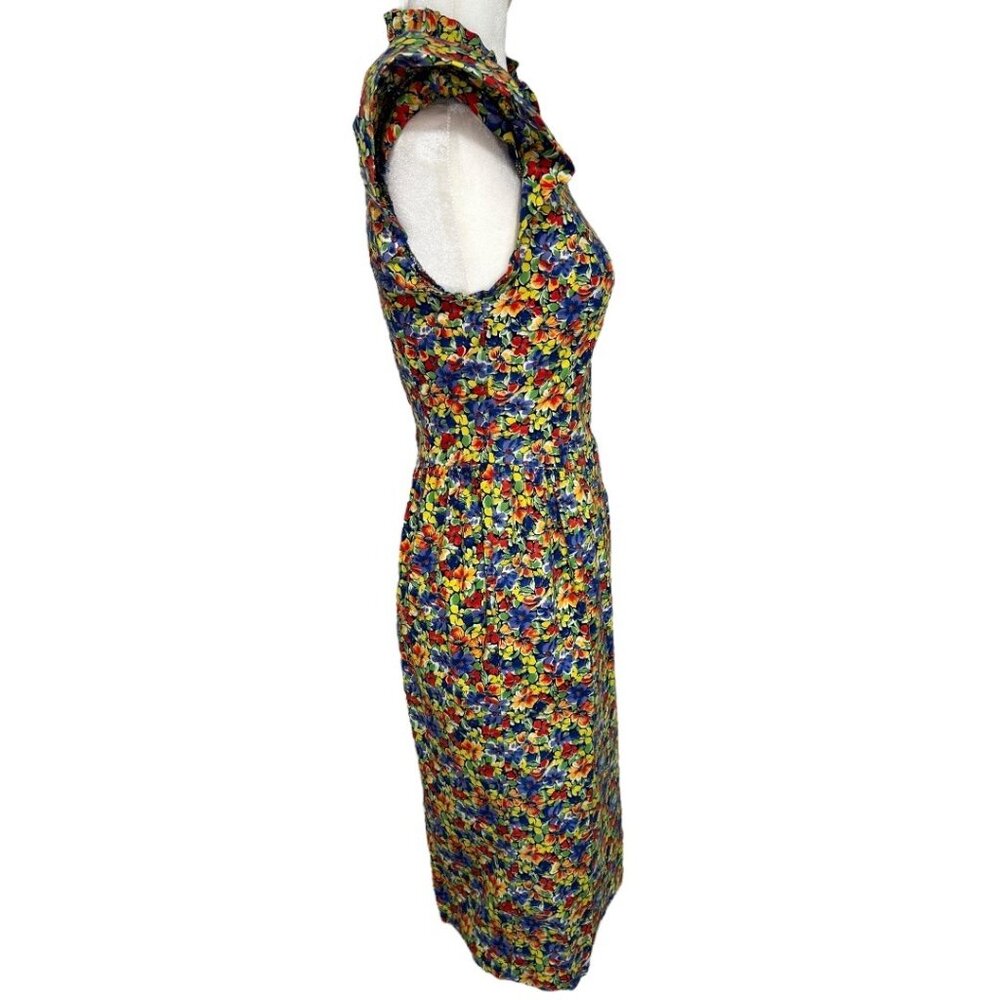 Vintage Leslie Lucks Petites Ruffle Collar Cap Sleeve Floral Dress Size 4 Petite - Picture 3 of 10